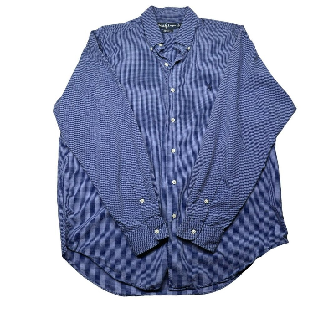 Ralph Lauren Shirt Size Large Blue White Checked Button Down Marlowe Dress